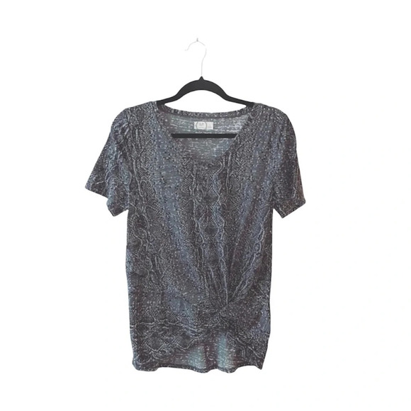Maurices 24/7 Gray Snakeskin Print Knot Front V-neck Tee Small Women’s - Picture 8 of 8